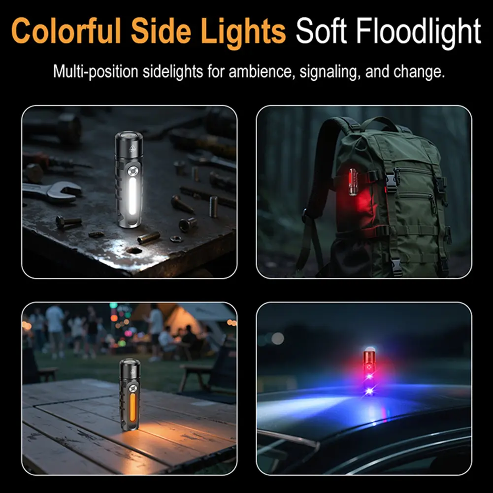 LED Mini Keychain Flashlight with Clip & Magnetic USB-C Rechargeable Emergency Work Lights Waterproof Torch for Outdoor Camping