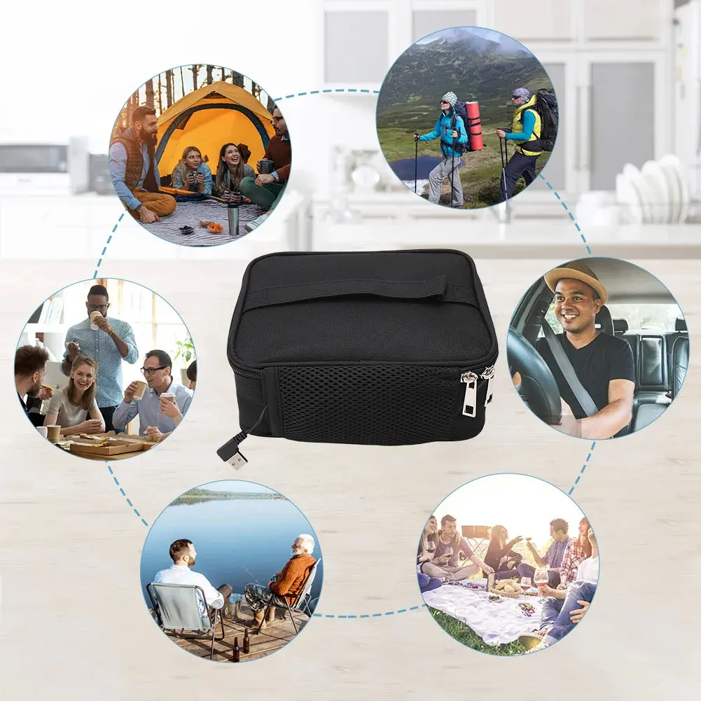 USB Camping Electric Lunch Box Oxford Fabric Thermal Bag Portable Keep Warm Lunch Bag Thermal Heater Pouch for Car Travel Picnic