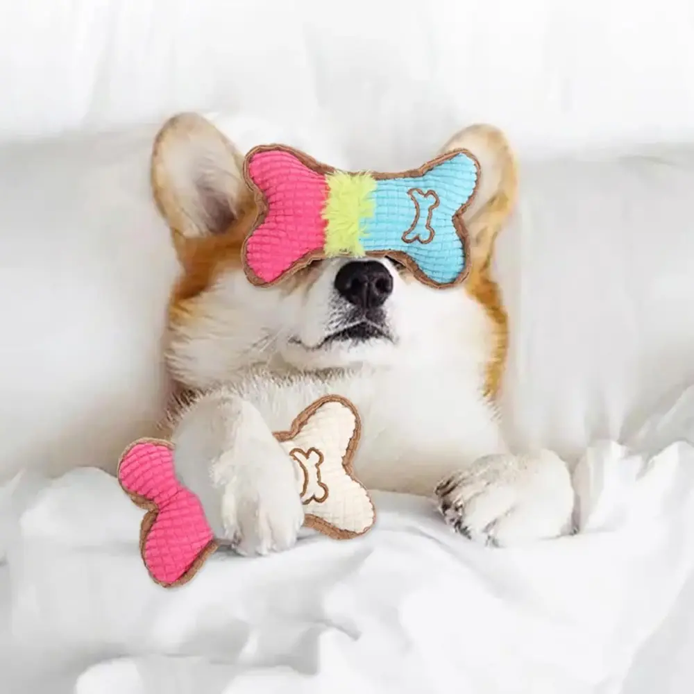 1pc Dog Squeaky Toys, Bones Plush Dogs Chew Toy for Small Medium Breed Puppy Aggressive Chewer Pets Puppy Playing Cleaning Teeth