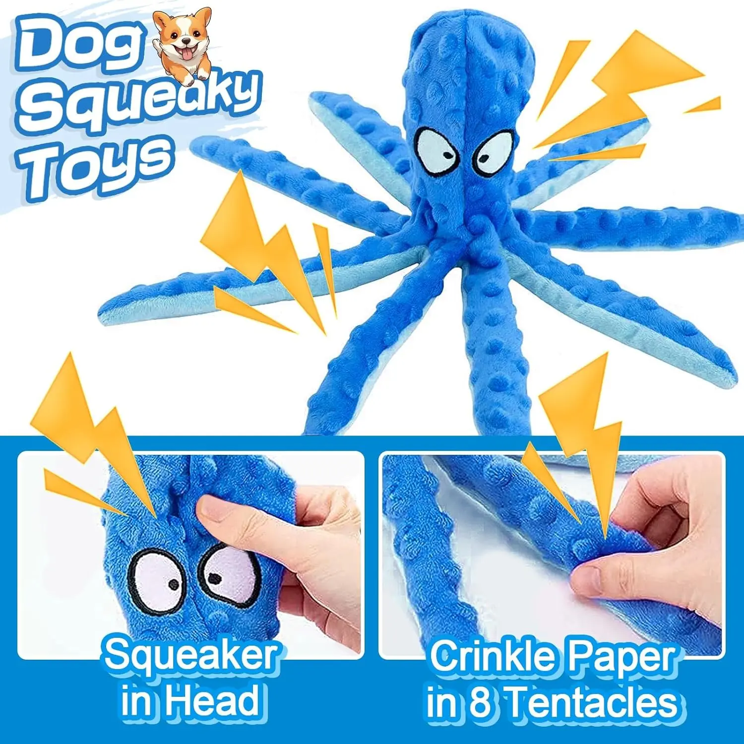 Squeaky Dog Toy Octopus Funny Pet Interactive Chew Toy for Small Large Dogs No Stuffing Intelligent Bite Resistance Pet Products