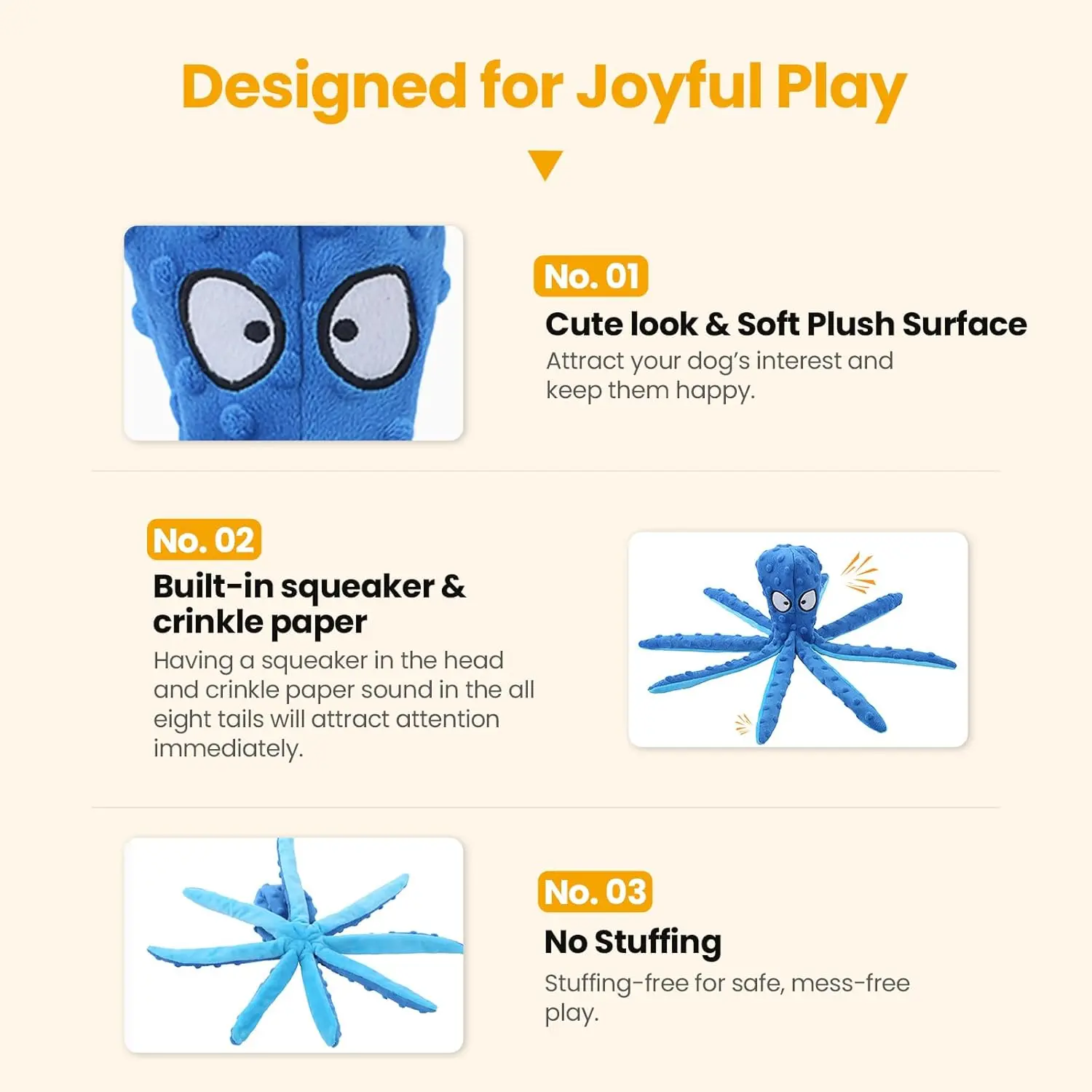 Squeaky Dog Toy Octopus Funny Pet Interactive Chew Toy for Small Large Dogs No Stuffing Intelligent Bite Resistance Pet Products
