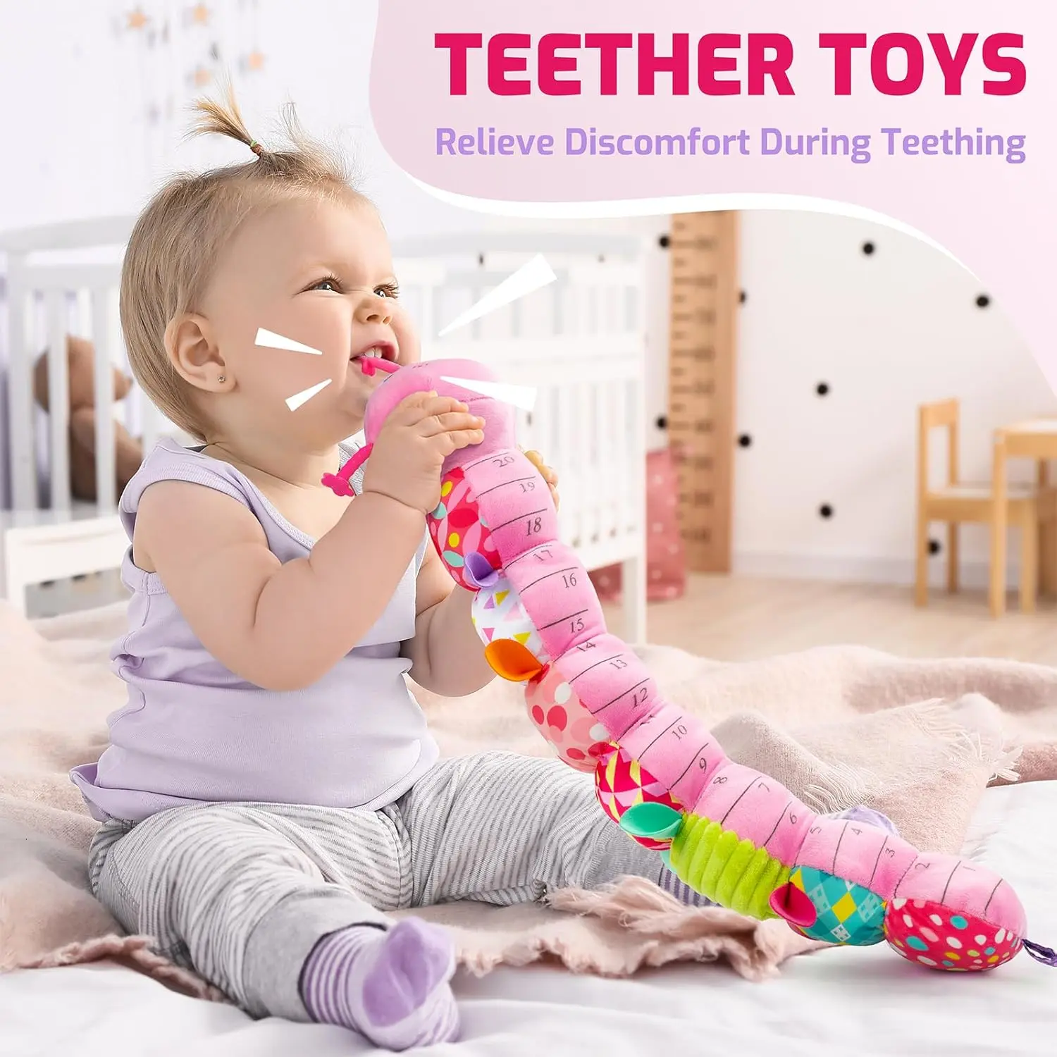 Baby Rattle Musical Caterpillar Soft Toy Colorful Worm Infant Plush Animals Educational Interactive Toy for Newborn Toddler Gift