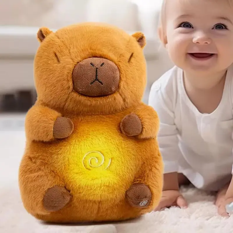 Adorable Breathing Capybara Plush Toy Soothing Music Light Sleep Aid Stuffed Animal Relieve Anxiety for Bedtime Comfort Gifts