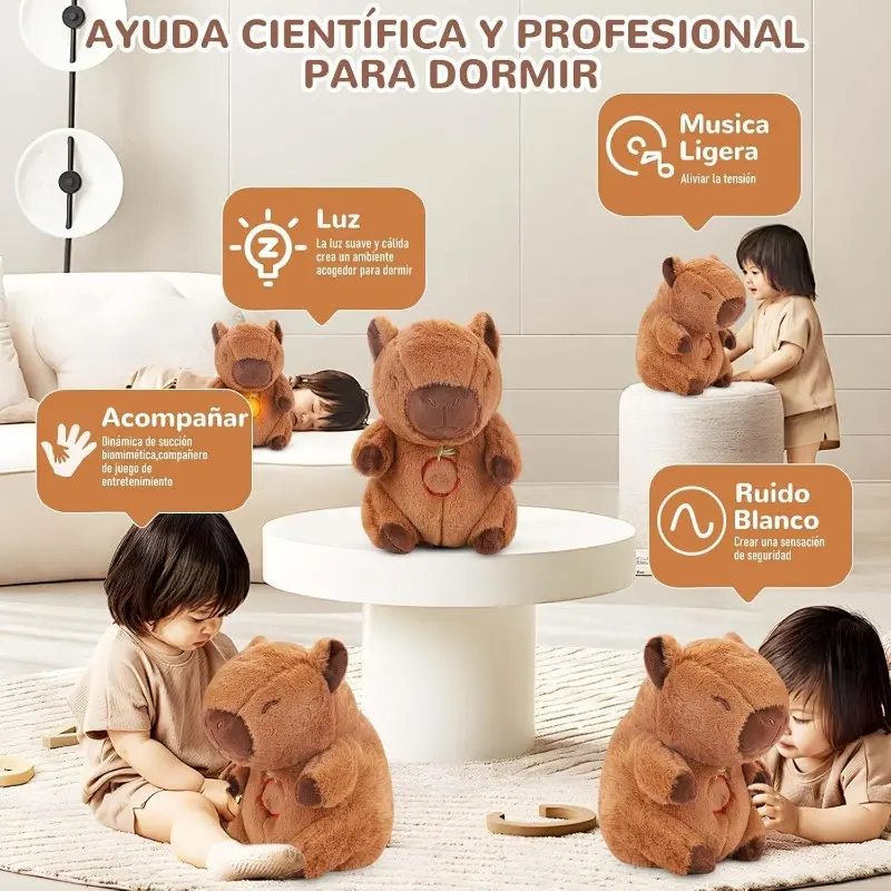 Adorable Breathing Capybara Plush Toy Soothing Music Light Sleep Aid Stuffed Animal Relieve Anxiety for Bedtime Comfort Gifts