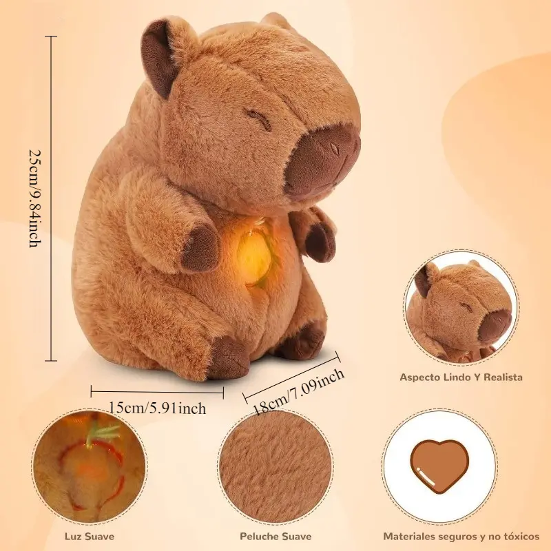 Adorable Breathing Capybara Plush Toy Soothing Music Light Sleep Aid Stuffed Animal Relieve Anxiety for Bedtime Comfort Gifts