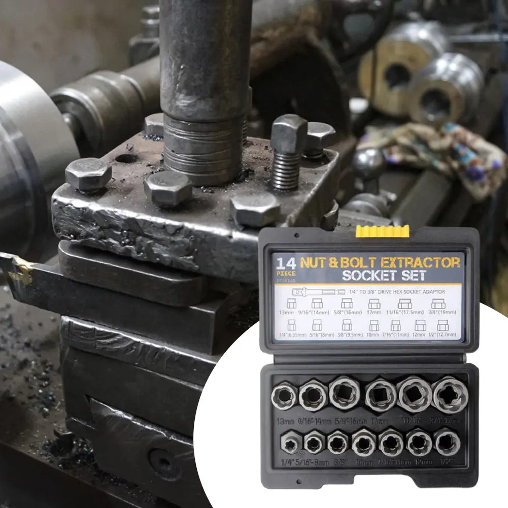 14 Pieces Bolt Extractor Tool Set with Storage Case Nut Bolt Extractor Sleeve Set Damaged Bolt Nut Remover Extractor Socket Tool