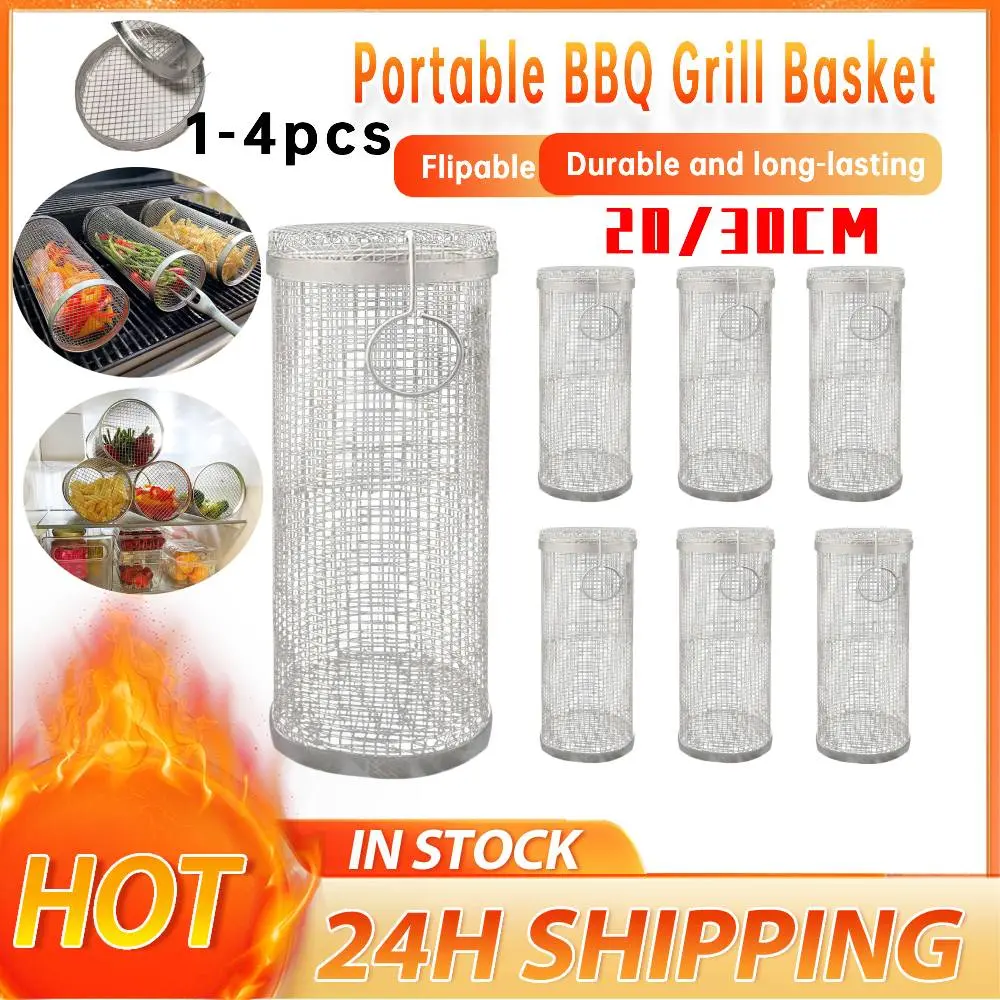 1-4PCSBarbecue Grilling Basket Portable Camping Grill Mesh Stainless Steel Cooking Tool for Outdoor Picnic Camping Bonfire Party