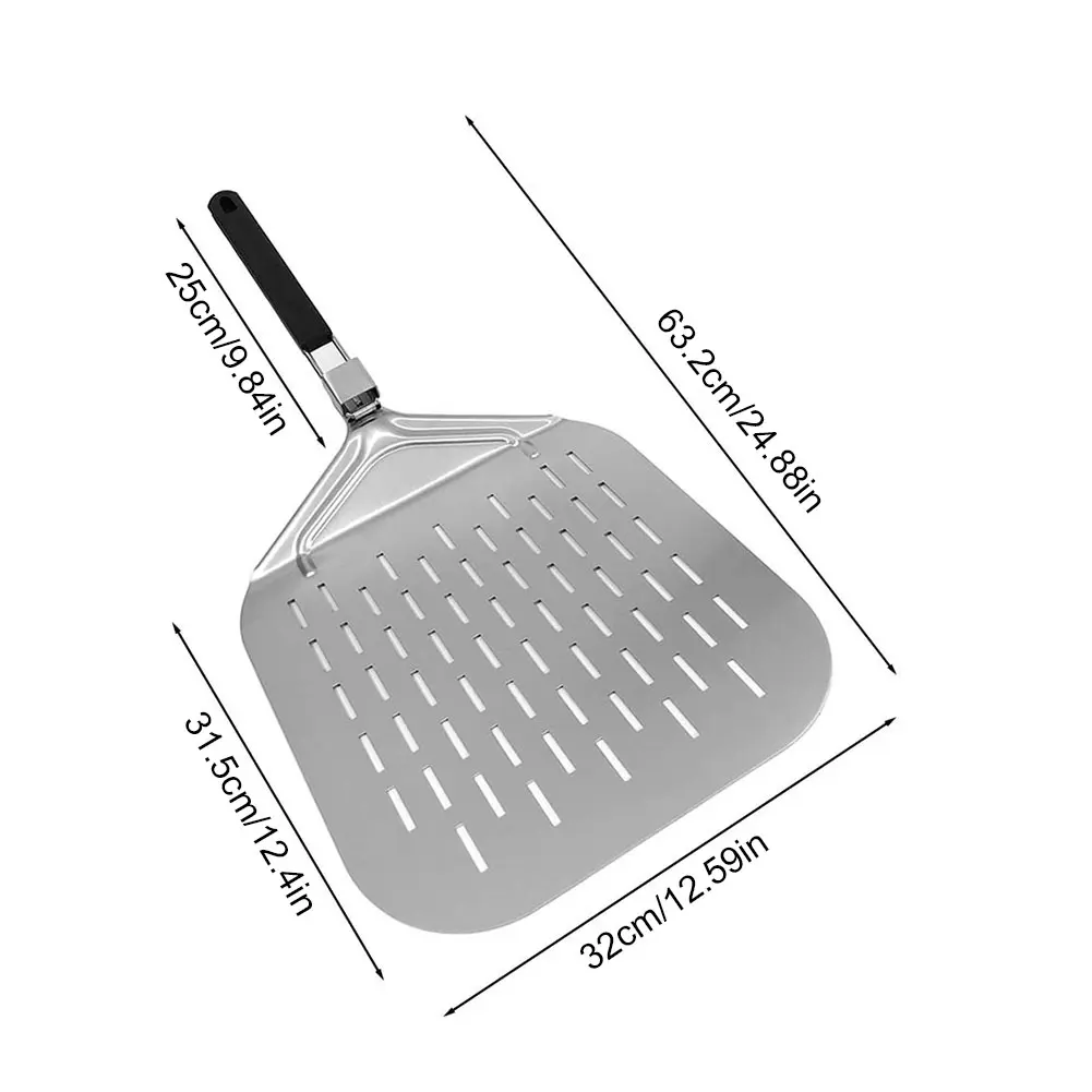Stainless Steel Rectangular Pizza Shovel with Foldable Handle Pizza Turning Shovel Non-Stick Multi-function for Baking