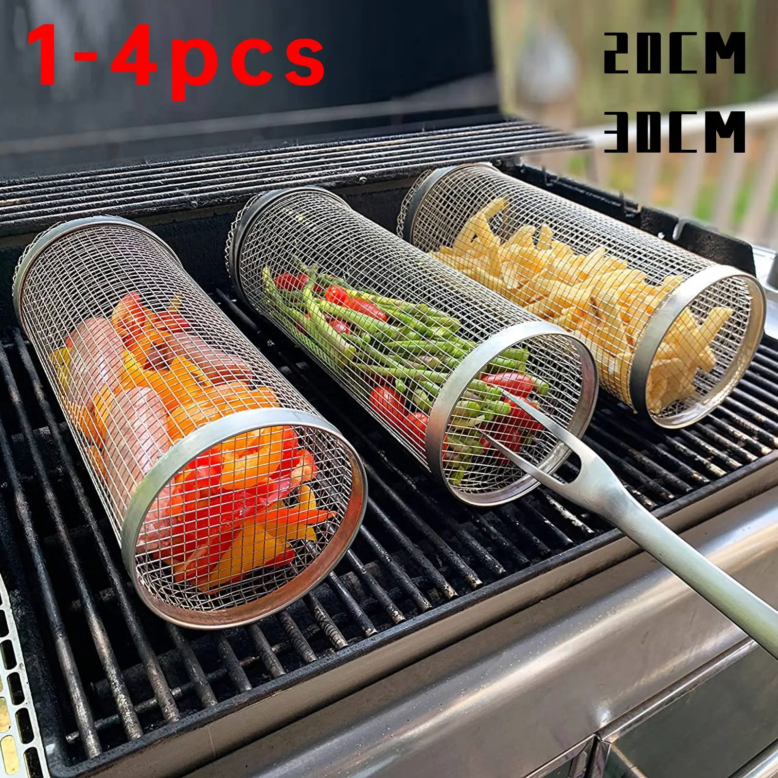 1-4PCSBarbecue Grilling Basket Portable Camping Grill Mesh Stainless Steel Cooking Tool for Outdoor Picnic Camping Bonfire Party