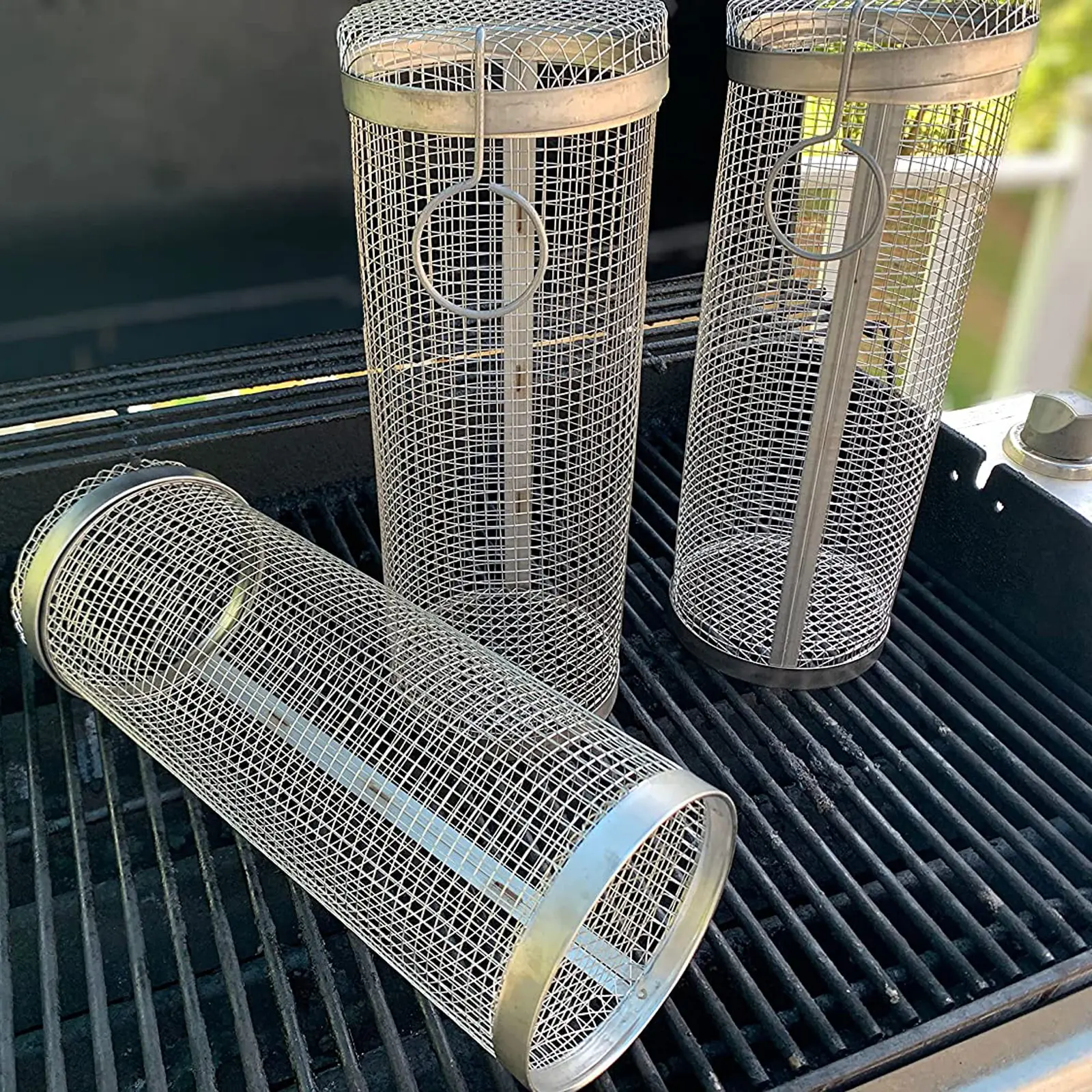 1-4PCSBarbecue Grilling Basket Portable Camping Grill Mesh Stainless Steel Cooking Tool for Outdoor Picnic Camping Bonfire Party