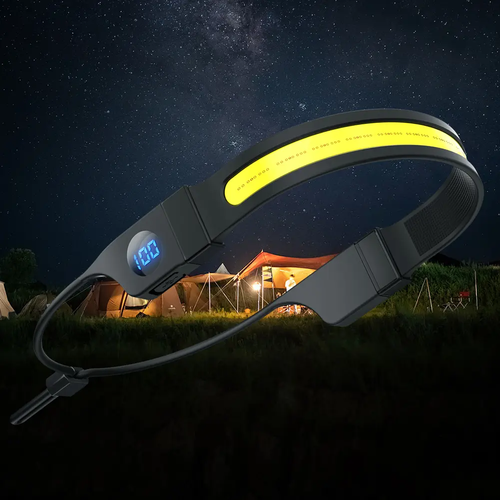 LED+COB Waterproof Headlight 300LM USB Rechargeable Head Flashlight 3 Modes Digital Power Dispaly for Running Cycling Camping