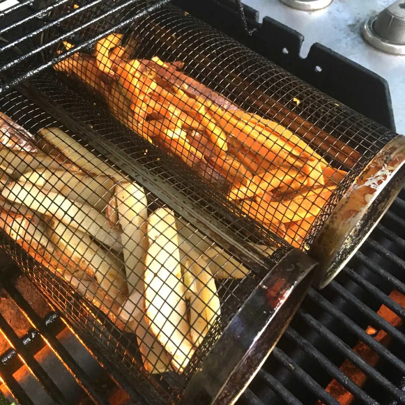 1-4PCSBarbecue Grilling Basket Portable Camping Grill Mesh Stainless Steel Cooking Tool for Outdoor Picnic Camping Bonfire Party