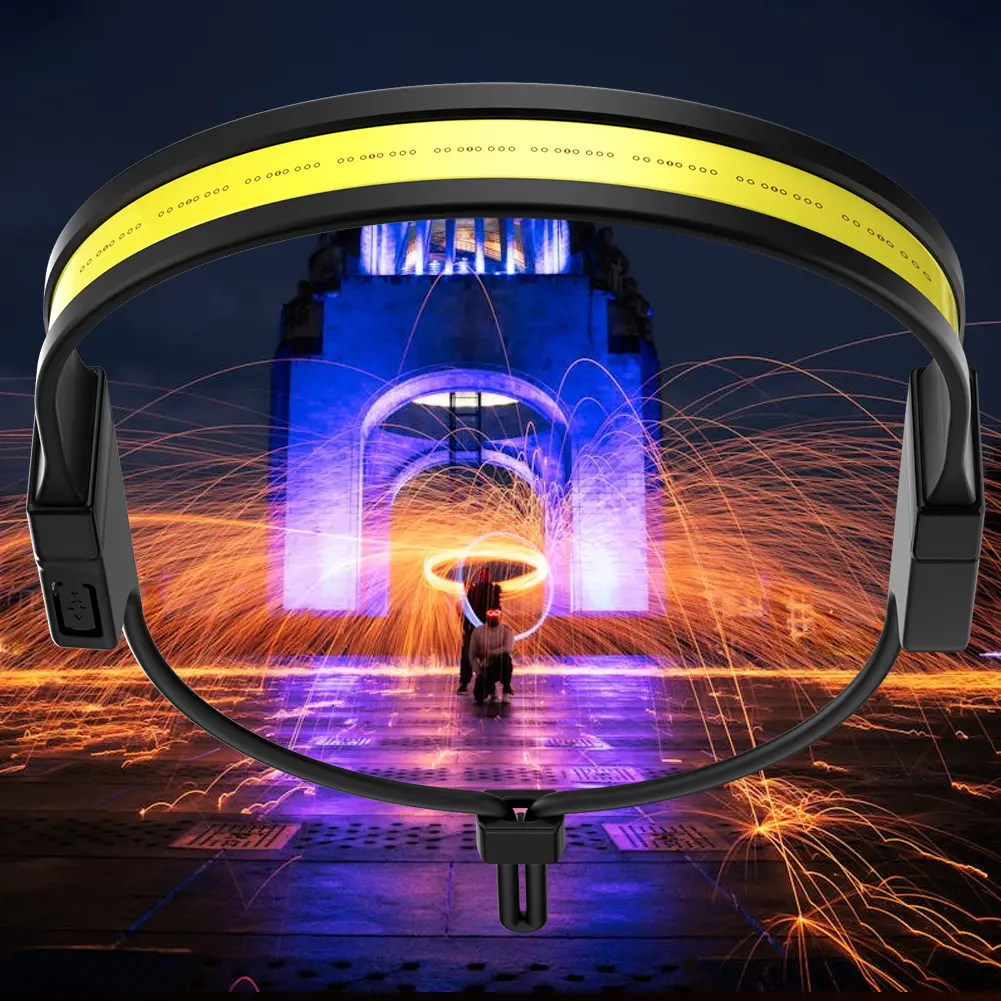 LED+COB Waterproof Headlight 300LM USB Rechargeable Head Flashlight 3 Modes Digital Power Dispaly for Running Cycling Camping