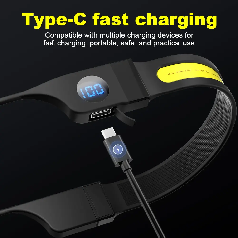 LED+COB Waterproof Headlight 300LM USB Rechargeable Head Flashlight 3 Modes Digital Power Dispaly for Running Cycling Camping