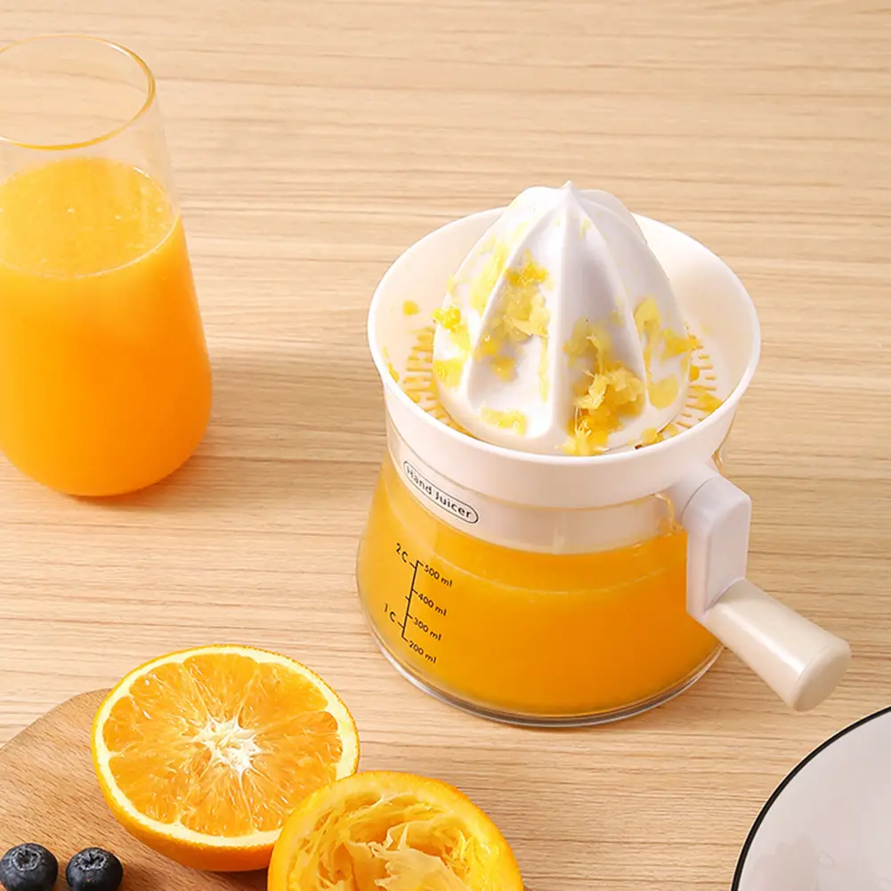 500ML Manual Juicer Hand Rotation Fruit Press with Measuring Container and Filter Multifunctional Orange Citrus Lime Juicing Cup