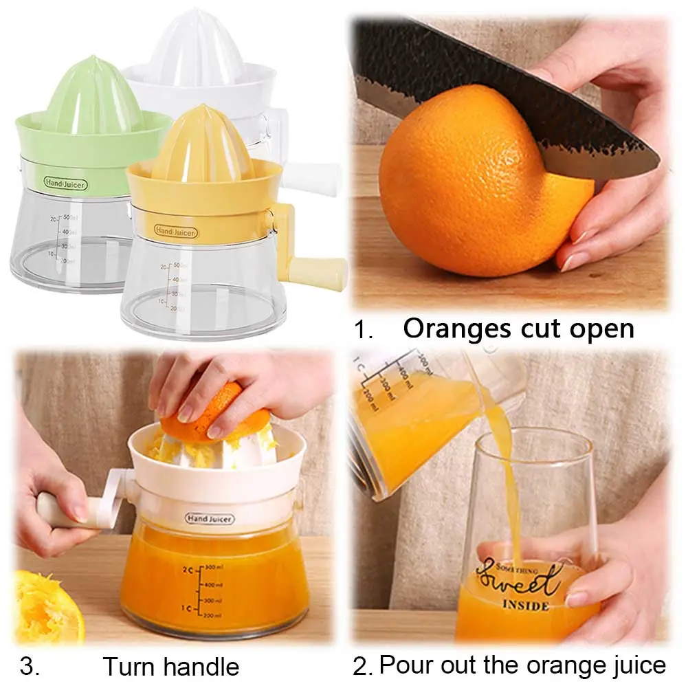 500ML Manual Juicer Hand Rotation Fruit Press with Measuring Container and Filter Multifunctional Orange Citrus Lime Juicing Cup
