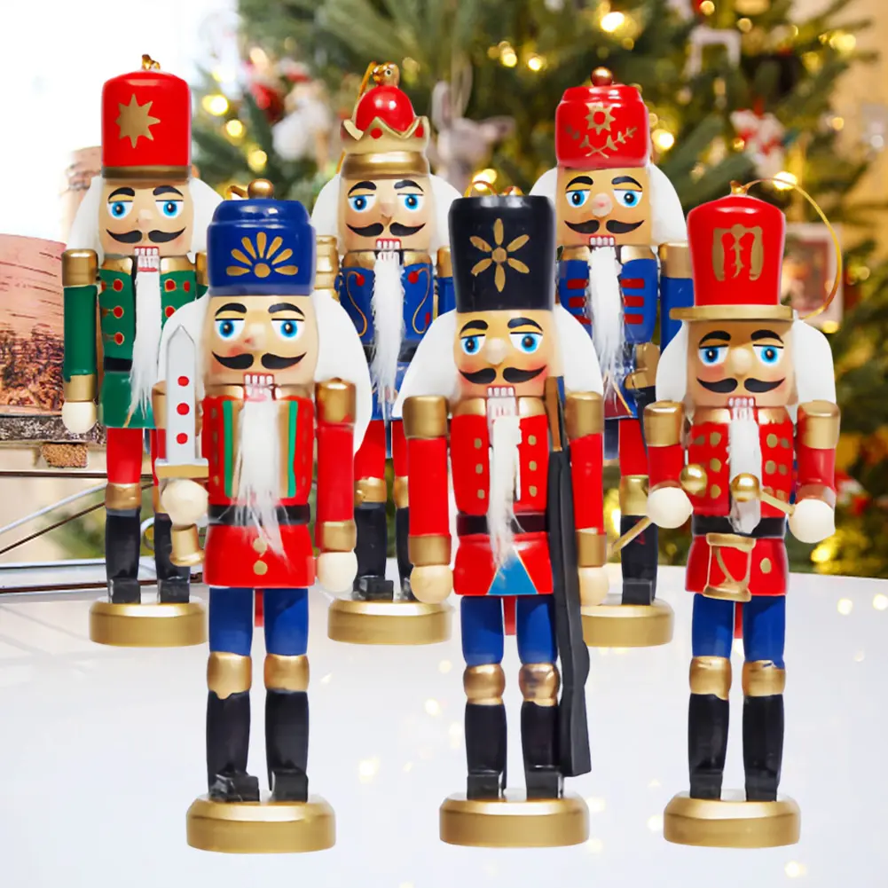 6 Pcs Christmas Nutcracker Ornament Nutcracker Puppet Ornament Wooden Nutcrackers Hanging Decoration for Xmas Gift