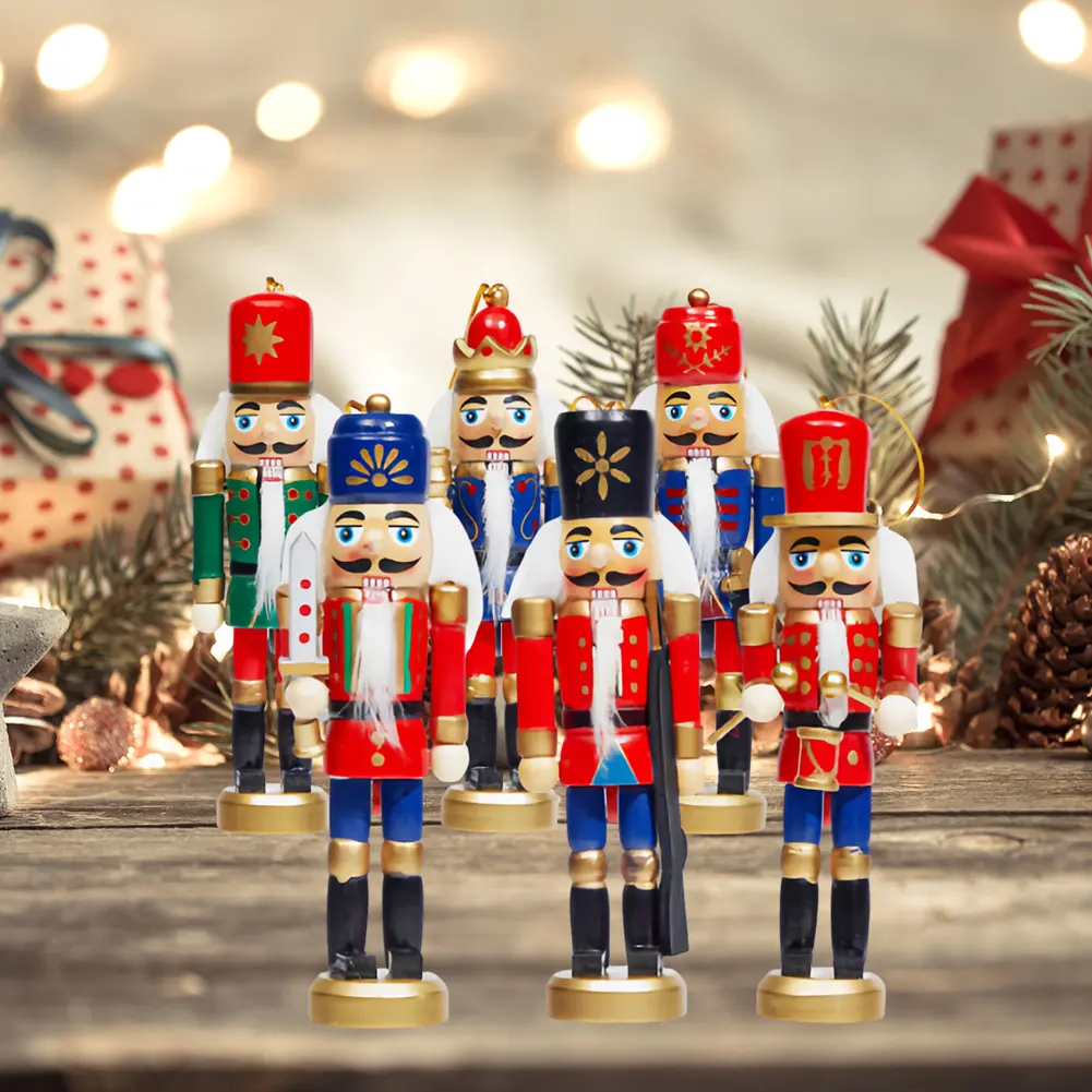 6 Pcs Christmas Nutcracker Ornament Nutcracker Puppet Ornament Wooden Nutcrackers Hanging Decoration for Xmas Gift