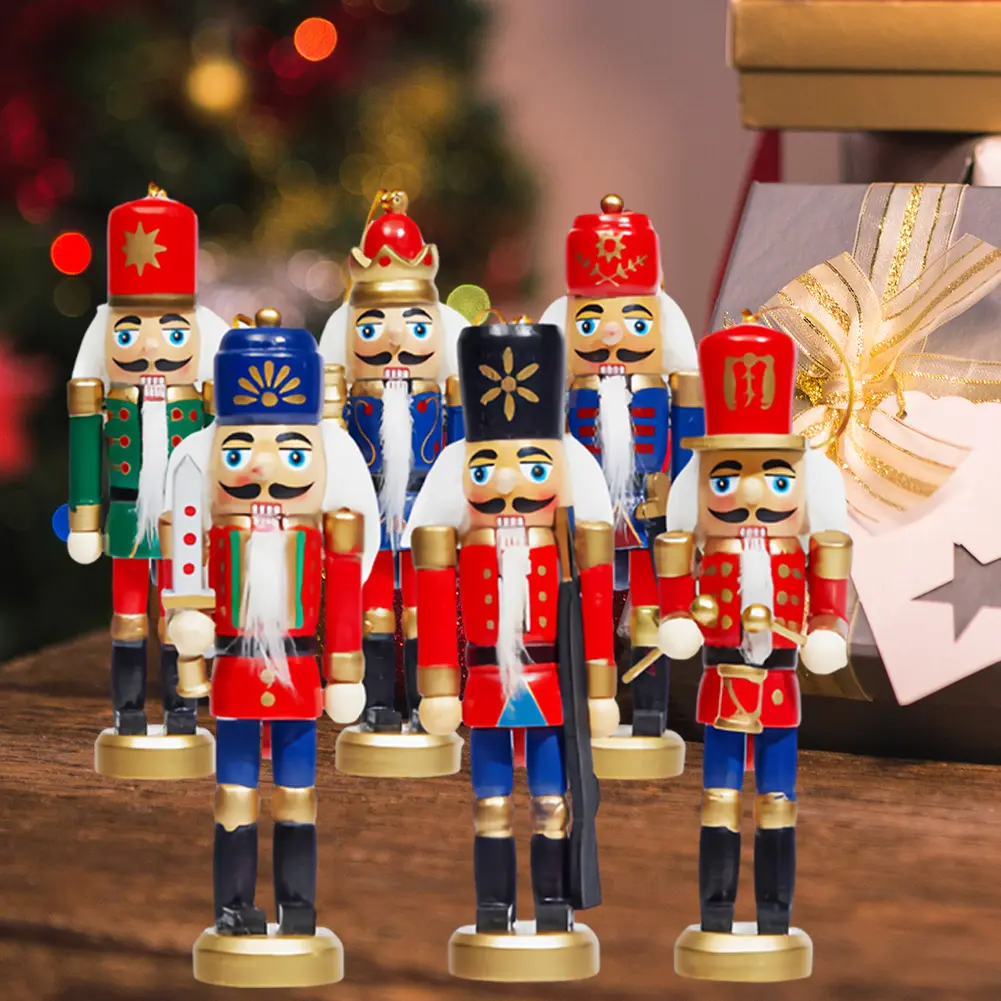 6 Pcs Christmas Nutcracker Ornament Nutcracker Puppet Ornament Wooden Nutcrackers Hanging Decoration for Xmas Gift