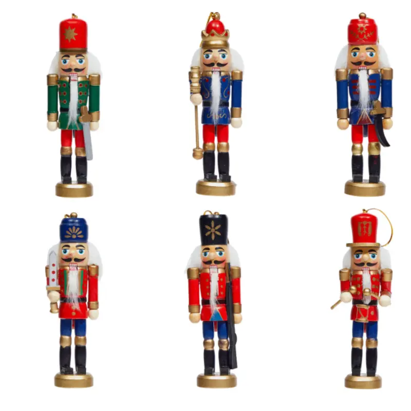 6 Pcs Christmas Nutcracker Ornament Nutcracker Puppet Ornament Wooden Nutcrackers Hanging Decoration for Xmas Gift