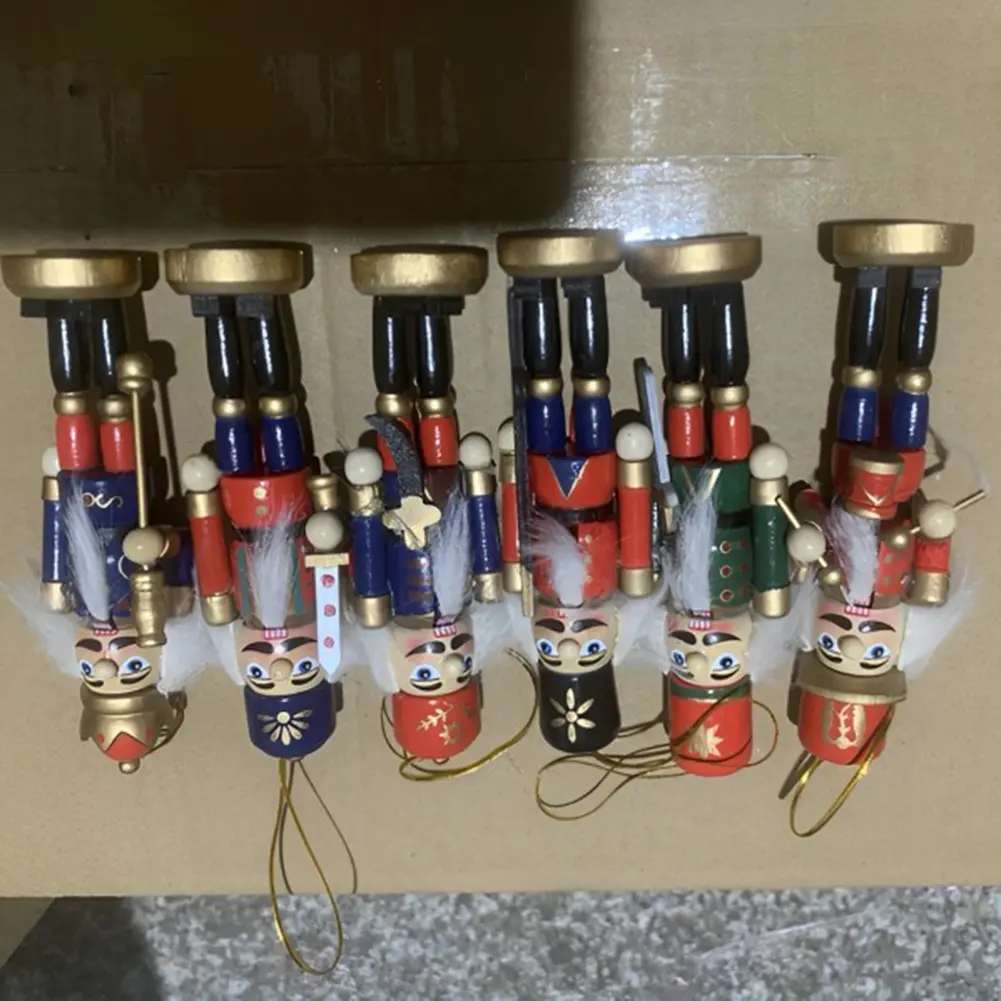 6 Pcs Christmas Nutcracker Ornament Nutcracker Puppet Ornament Wooden Nutcrackers Hanging Decoration for Xmas Gift