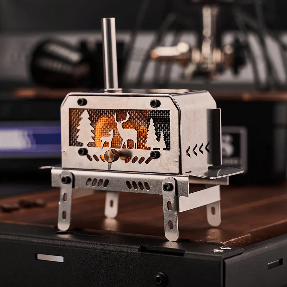 Outdoor Firewood Stove with Chimney Charcoal Stove Stainless Steel Aromatherapy Holder for Backpacking Fishing