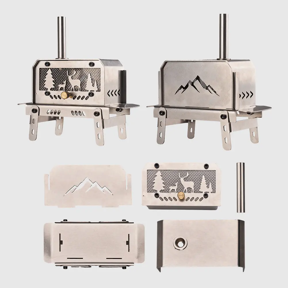 Outdoor Firewood Stove with Chimney Charcoal Stove Stainless Steel Aromatherapy Holder for Backpacking Fishing