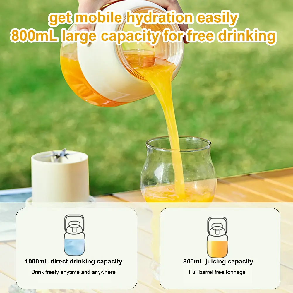 800ML Portable Juicer Blender Electric Juicer Cup Electric Portable Carry Handle Juice Extractor Tons Bucket for Home Traveling