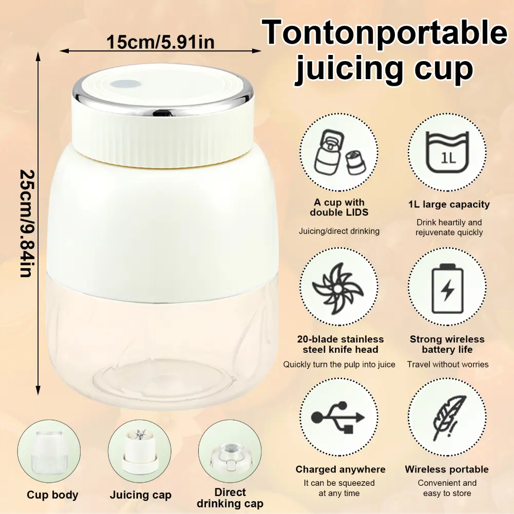800ML Portable Juicer Blender Electric Juicer Cup Electric Portable Carry Handle Juice Extractor Tons Bucket for Home Traveling