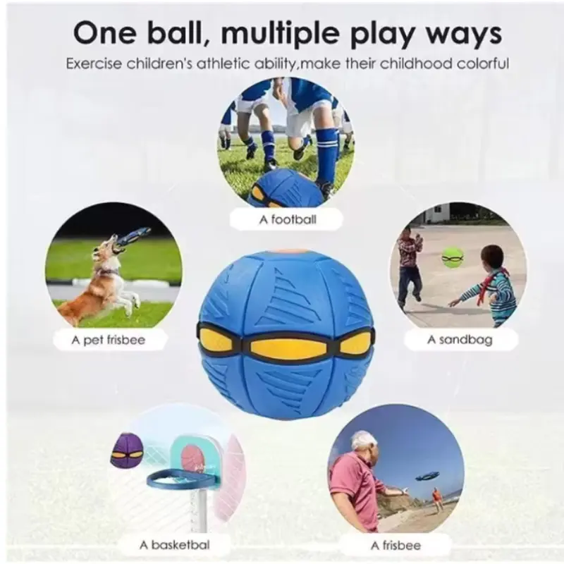 Pet Outdoor Fun Toys UFO Ball Magic Deformation Bouncing Ball Without LED Light Flying Puppy Toy Decompression Gift