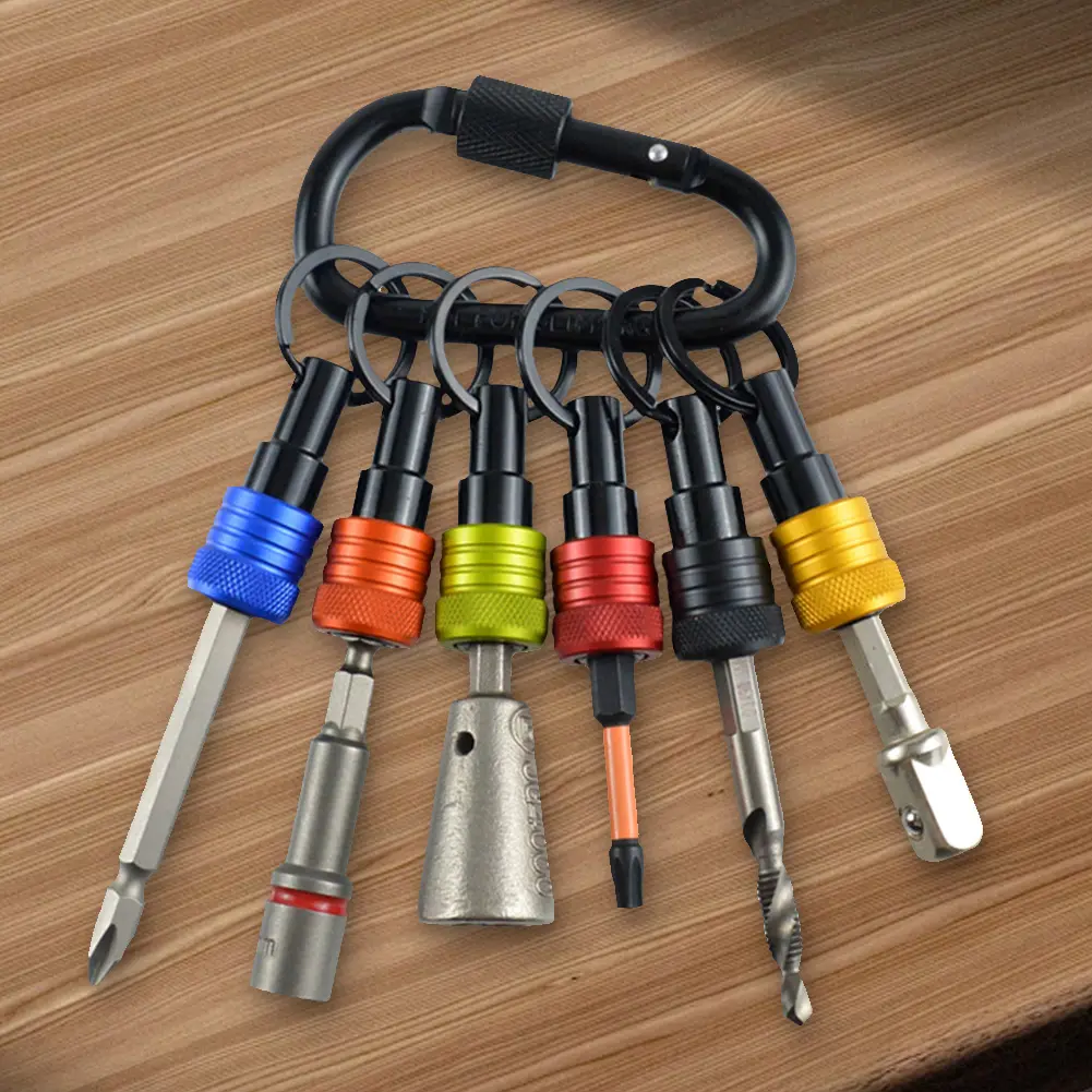 6pcs/Set 1/4 Inch Hexagonal Shank Screwdriver Bits Holder Keychain Quick-change Extension Bar Screwdriver Head Holder Small Tool
