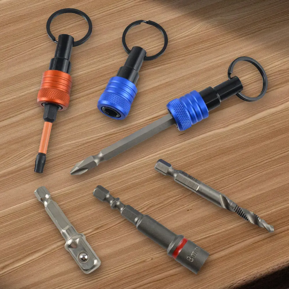 6pcs/Set 1/4 Inch Hexagonal Shank Screwdriver Bits Holder Keychain Quick-change Extension Bar Screwdriver Head Holder Small Tool