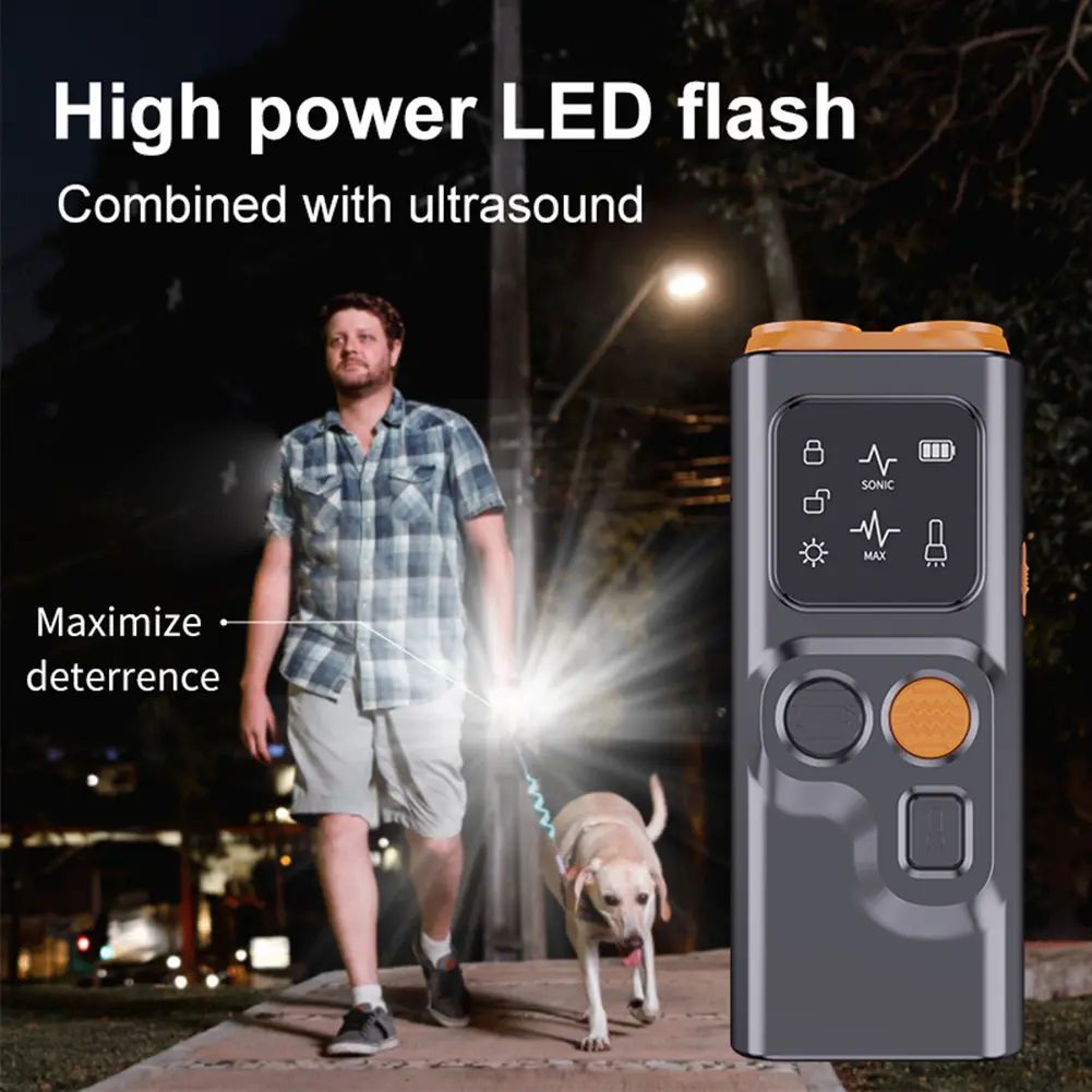 Ultrasonic Dog Bark Deterrent Device Rechargeable Anti-Barking Device Dog Chaser with LED Flashlight For All Size Dog Training