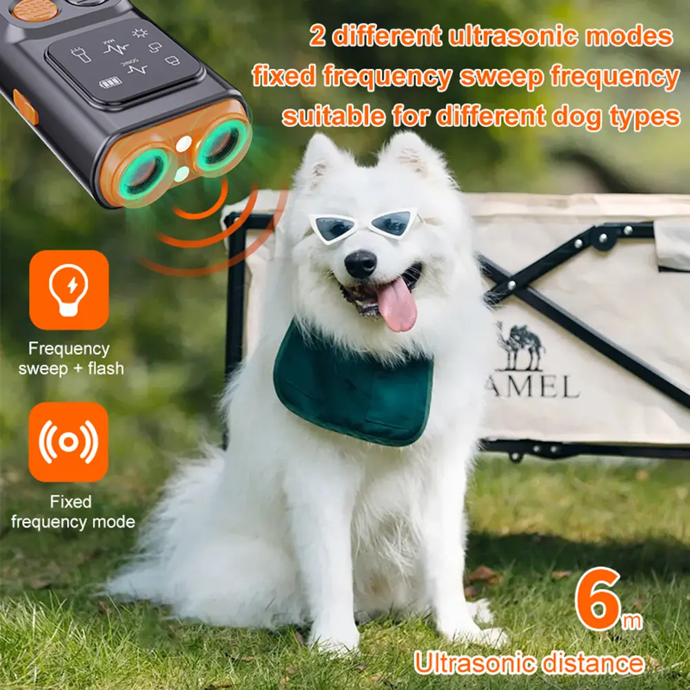 Ultrasonic Dog Bark Deterrent Device Rechargeable Anti-Barking Device Dog Chaser with LED Flashlight For All Size Dog Training