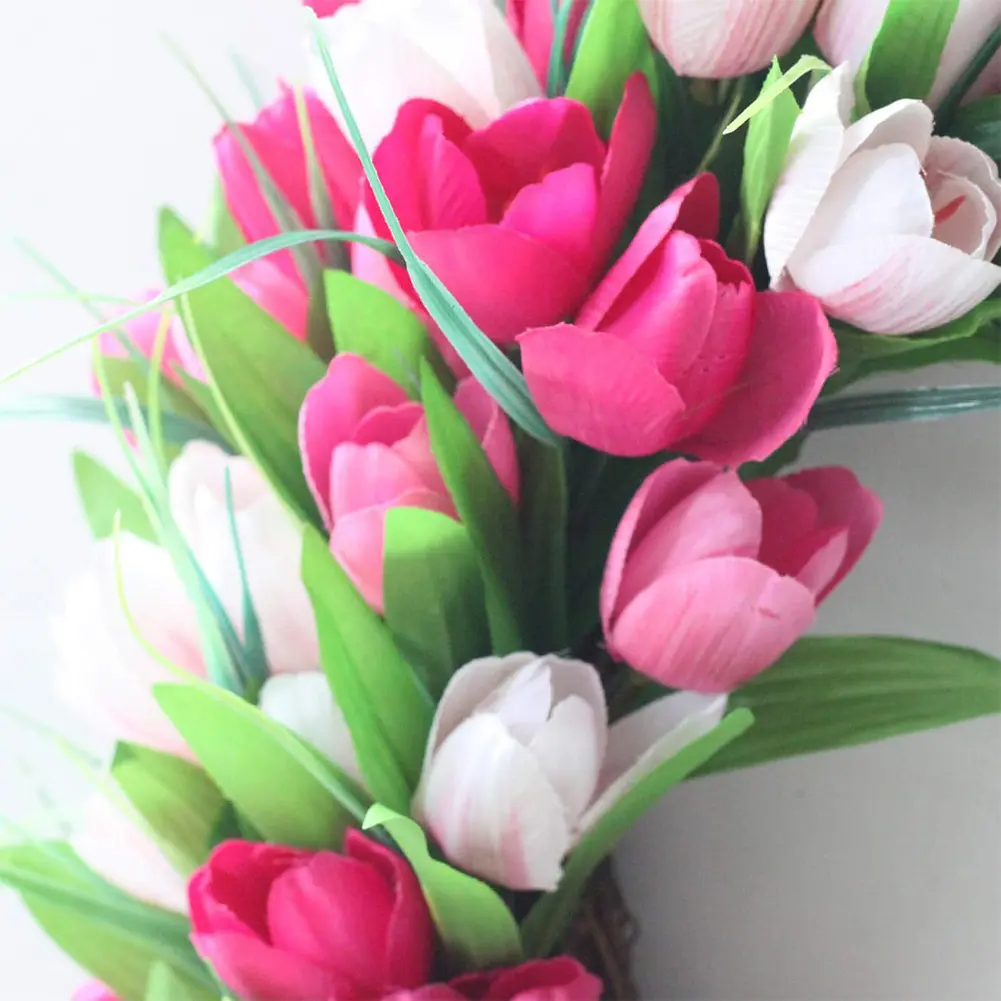 19.7 Inch Spring Wreath for Front Door Flower Wreath with Tulips Artificial Mothers Day for Wall Window Party Wedding Decor
