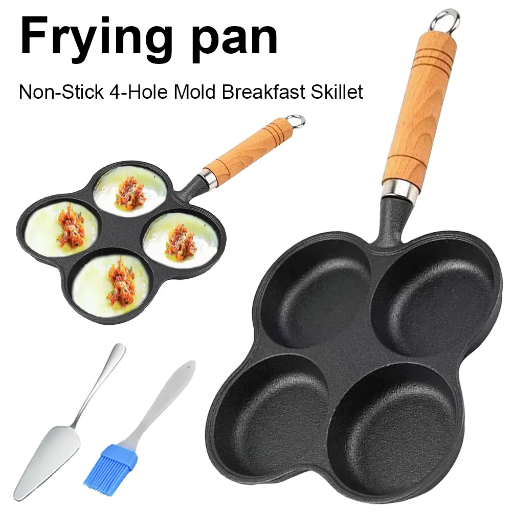 4 Cup Cast Iron Egg Frying Pan for Breakfast Pancake Pan Egg Cooker Pan Omelette Pan Suitable for Gas Stove & Induction Cookware