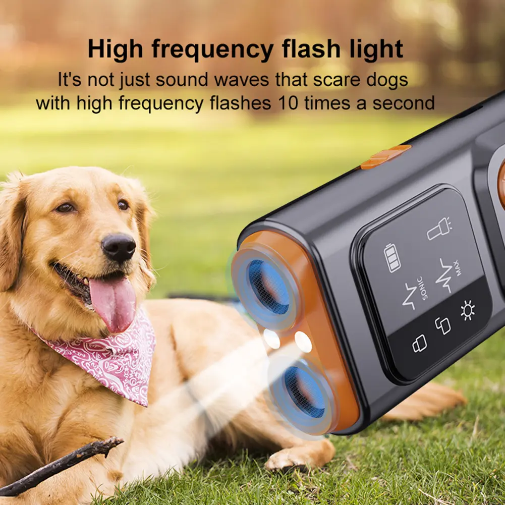 Ultrasonic Dog Bark Deterrent Device Rechargeable Anti-Barking Device Dog Chaser with LED Flashlight For All Size Dog Training