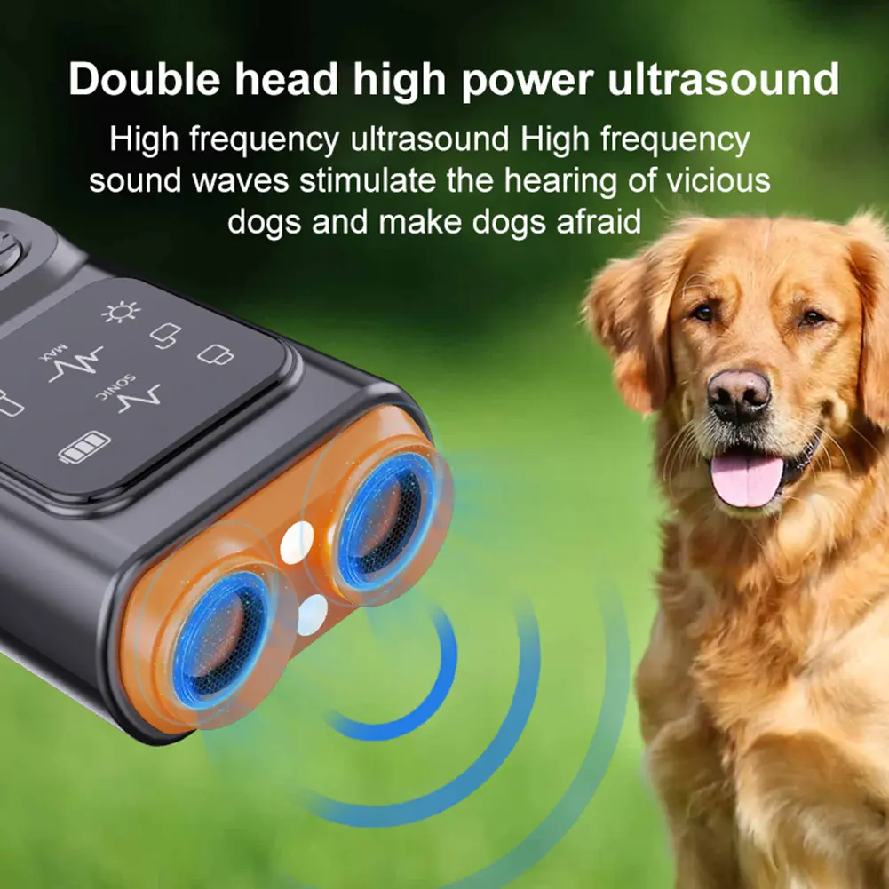 Ultrasonic Dog Bark Deterrent Device Rechargeable Anti-Barking Device Dog Chaser with LED Flashlight For All Size Dog Training