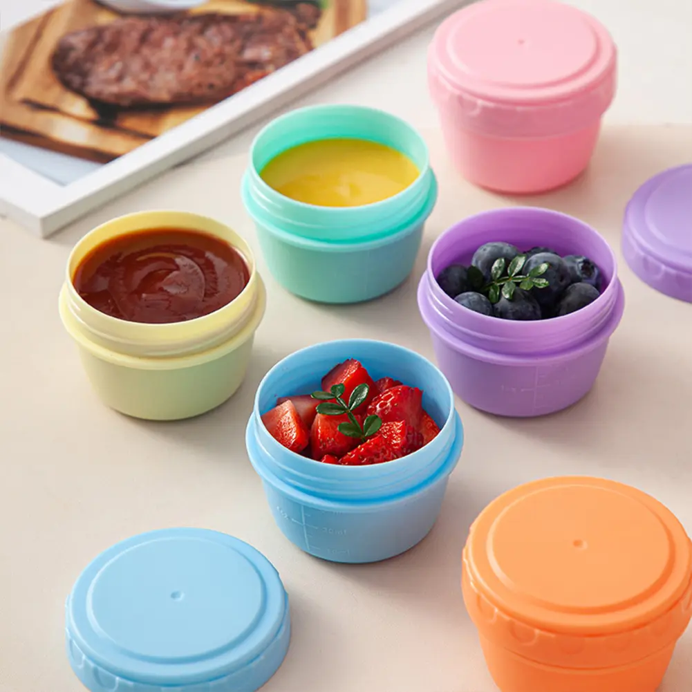 4/5/6Pcs Sauce Cup 50ML Plastic Salad Dressing Container Reusable Food Storage Box with with Leakproof Lid Home Kitchen Supplies