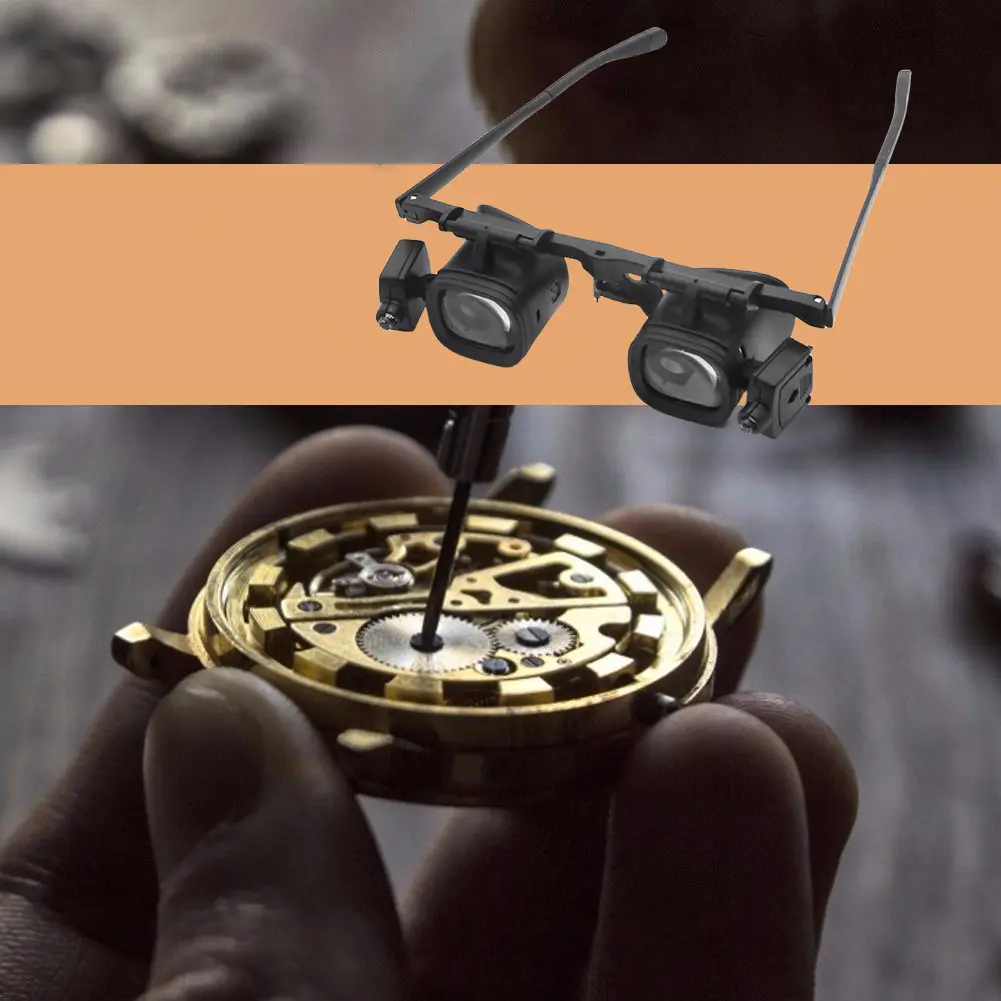 Magnifying Glasses with 2 LED Lights and 6 Detachable Lenses Illuminated Magnifier Glasses for Jewelry Appraisal Watch Repair