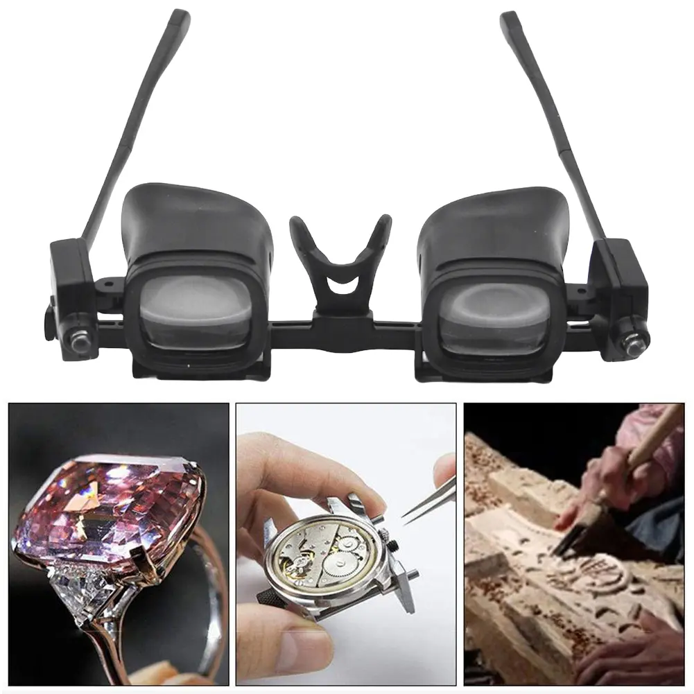 Magnifying Glasses with 2 LED Lights and 6 Detachable Lenses Illuminated Magnifier Glasses for Jewelry Appraisal Watch Repair