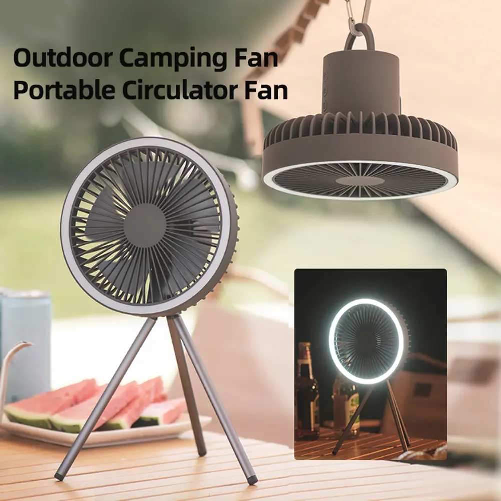 10000mAh Outdoor Camping Fan with Power Bank LED Lighting Circulator Desktop Fan 3 Modes Portable Electric Fan for Home Office