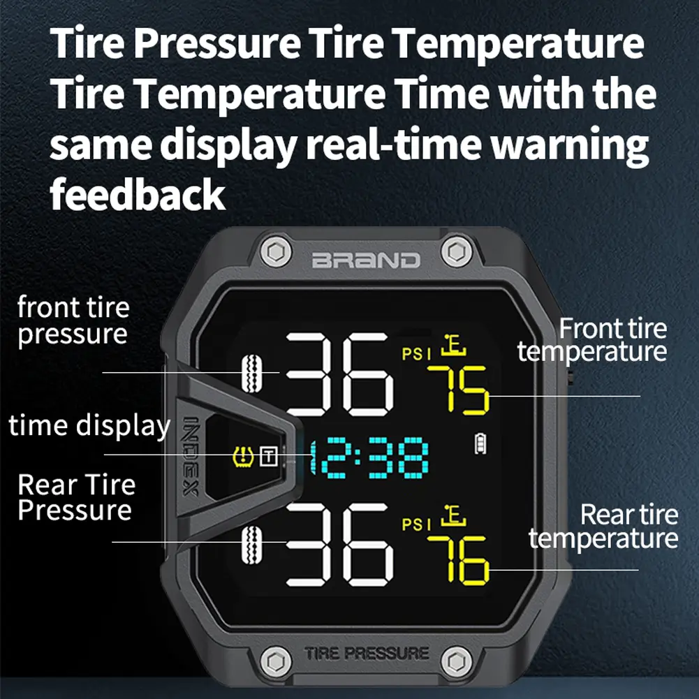 Motorcycle Tire Pressure Monitoring Alarm System LCD Display Wireless Tire Pressure Monitoring System for Two Wheeled Motorcycle