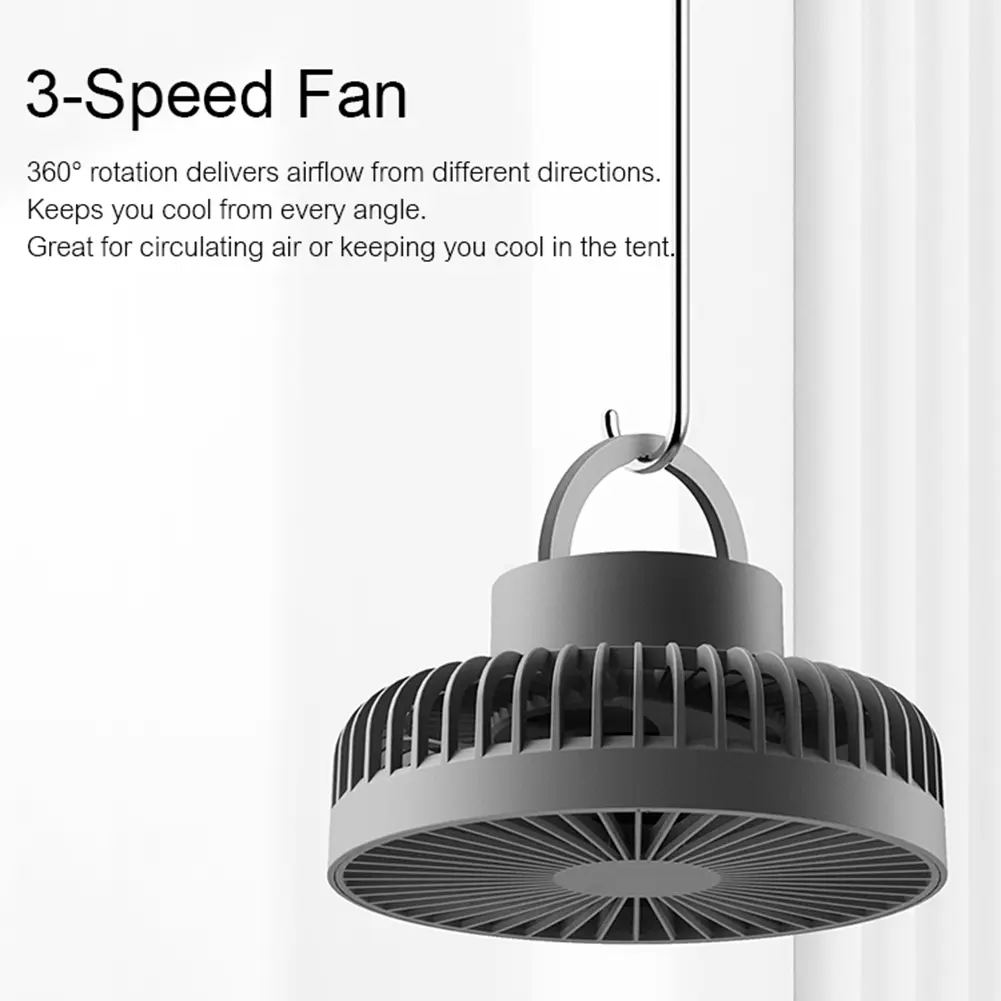 10000mAh Outdoor Camping Fan with Power Bank LED Lighting Circulator Desktop Fan 3 Modes Portable Electric Fan for Home Office