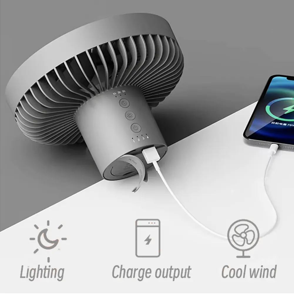 10000mAh Outdoor Camping Fan with Power Bank LED Lighting Circulator Desktop Fan 3 Modes Portable Electric Fan for Home Office