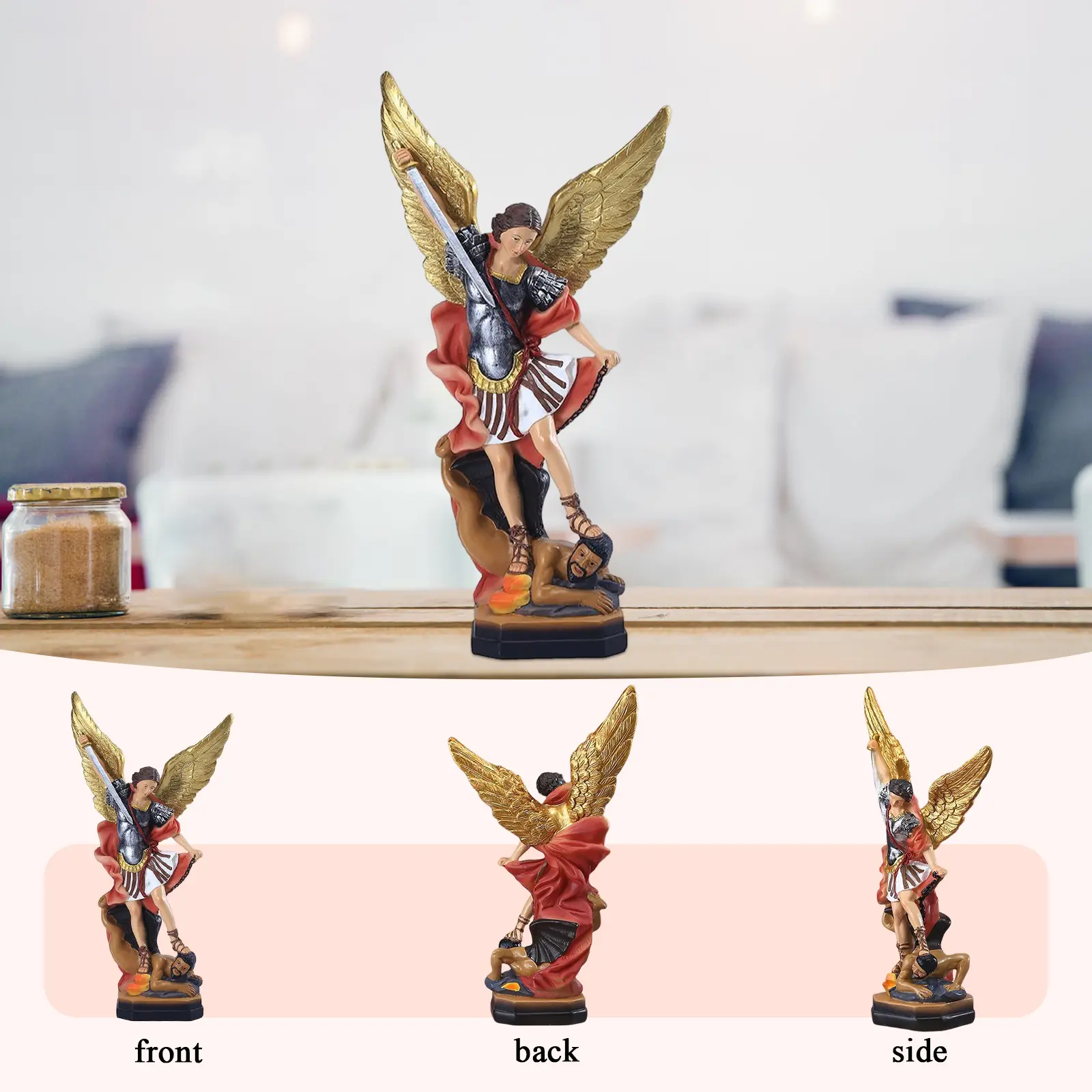 Resin Angel Killing Demon God Statue Desktop Ornament Angel Demon Battle Statue Handicrafts Christmas Gift Home Decor for Party