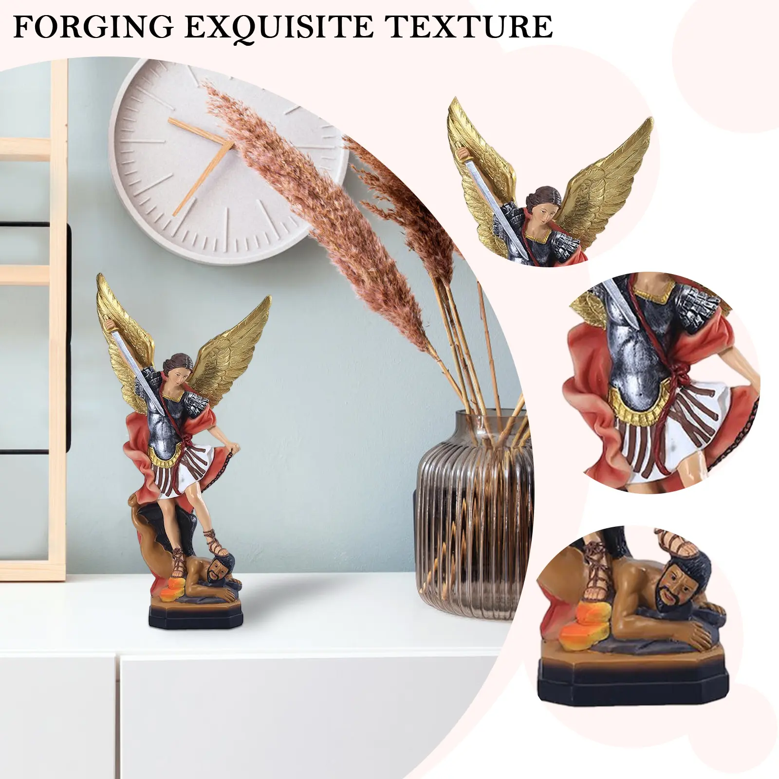 Resin Angel Killing Demon God Statue Desktop Ornament Angel Demon Battle Statue Handicrafts Christmas Gift Home Decor for Party