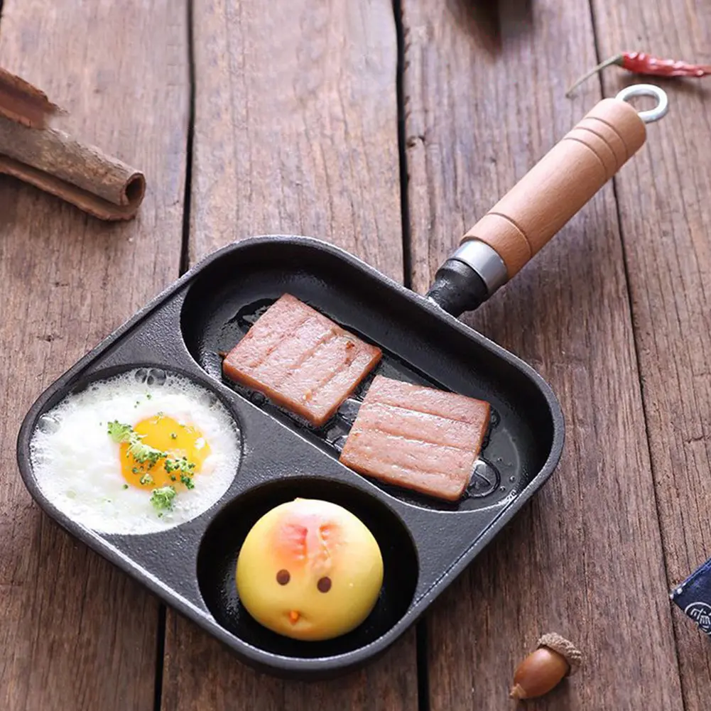 Cast Iron Cookware Pancake Pan 3 Section Divided Non-Stick Pan Skillet Egg Burger Maker Suitable for Gas Stove Induction Cooker