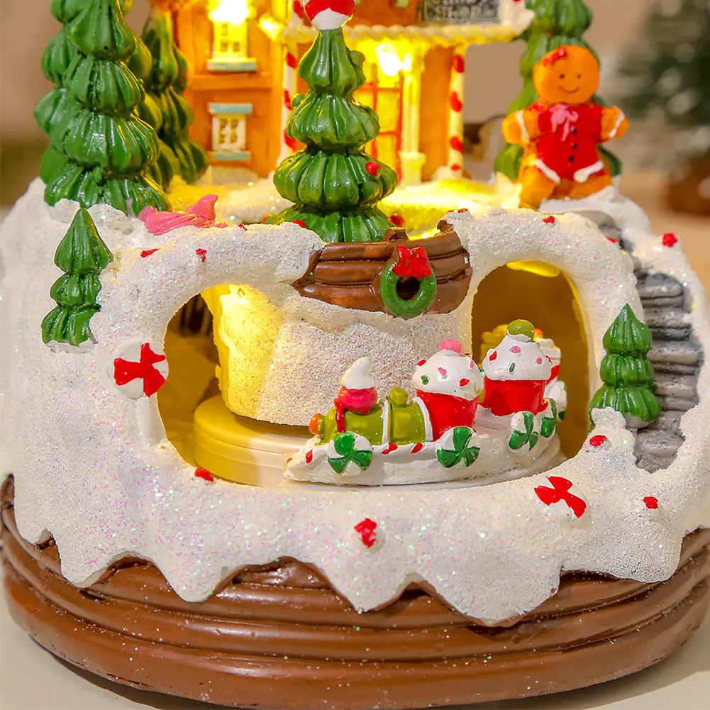 Christmas Music Box Glowing Music Box Rotating Winter Scene 6.3inch Snow House Figurine Home Tabletop Decoration Gift for Kids
