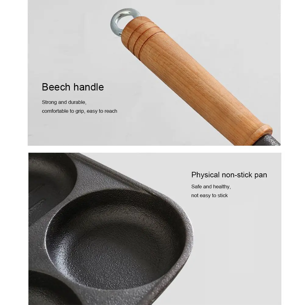 Cast Iron Cookware Pancake Pan 3 Section Divided Non-Stick Pan Skillet Egg Burger Maker Suitable for Gas Stove Induction Cooker